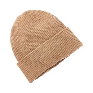 Amicale Cashmere Cuffed Rib Knit Cashmere Hat, Brown